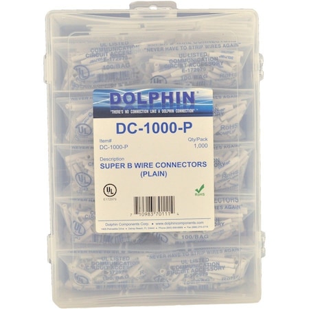 Dolphin Components Insulation-Displacement Wire Connector, 16 AWG Max, 1 Port, White, PVC Insulation, 300 V, 1000 PK DC-1000-P