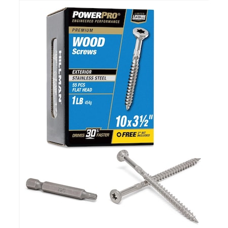Hillman Power Pro No. 10 Ga. X 3 1/2 in. L Stainless Steel Star Flat Head Exterior Deck Screws 1 lb 48624V4