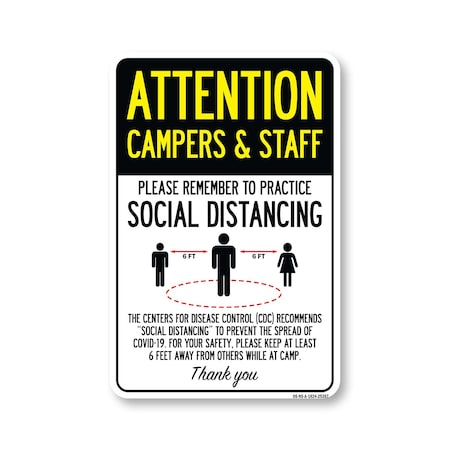 Signmission Public Safety, Campers And Staff Practice Social Distancing, 24in X 18in, OS-NS-A-1824-25357 OS-NS-A-1824-25357