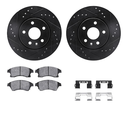Dynamic Friction Co DFC Rotors-Drilled & Slotted-Black w/ 5000 Advanced Brake Pads Incl Hdw 8512-47024