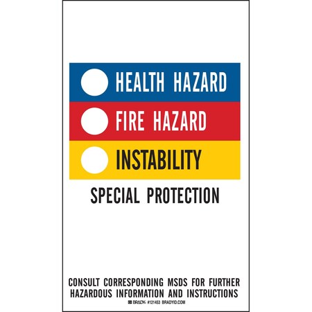 Brady HMIG Color Bar Labels, 5in H x 3in W x 0.004in D, Vinyl, 10PK 121453