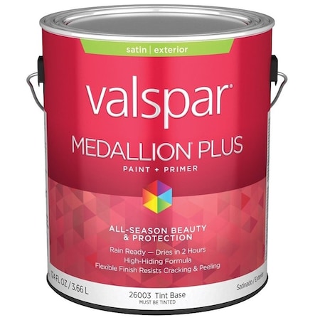 Valspar Medallion Plus 2600 Latex Paint, Acrylic Base, Satin Sheen, Tint Base, 1 gal, Plastic Can 028.0026003.007