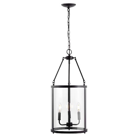Jonathan Y Kinsley 12" 3-Light Industrial Farmhouse Iron/Glass LED Pendant, Oil Rubbed Bronze/Clear JYL7553A