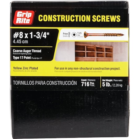Do It Best No, 8 x 1-3/4'' Star Drive Flat Head Gold Construction Wood Screw, 703 Ct. 5 Lb. DIB200765