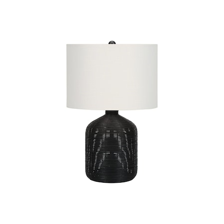 Homeroots 23" Black Rattan Round Table Lamp With Ivory Drum Shade 545872