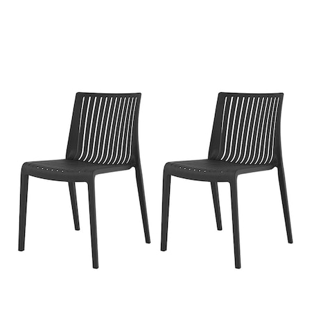 Homeroots Set of Two Black Heavy Duty Plastic Outdoor Stacking Accent Chairs, 2PK 565229