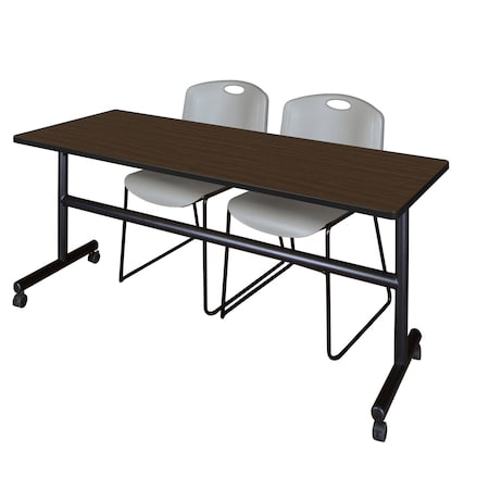 Regency Kobe Flip-Top Training Nesting Table W/ 2 Zeng Stack Chairs, 72 in W, 24 in L, Neo Walnut MKFT7224NW44GY
