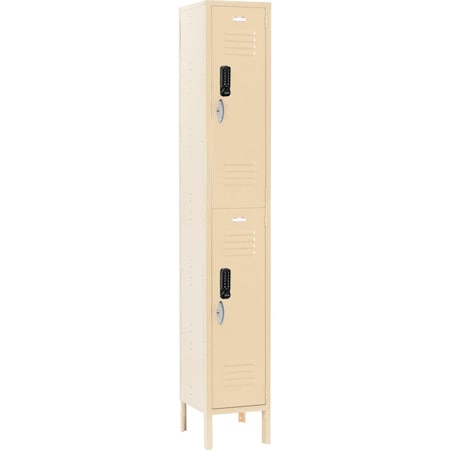 Global Industrial 2-Tier 2 Door Digital Locker, 12"W x 18"D x 78"H, Tan, Assembled 290802