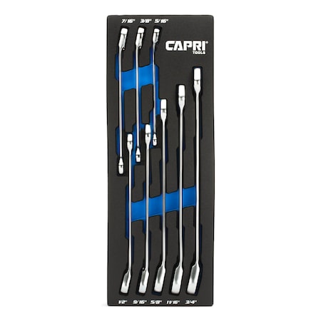 Capri Tools 120-Tooth Ultra-Smooth Reversible Ratcheting Wrenches Set, 5/16 to 3/4in., SAE, 8Pc w/ Mechanic's Tray CP15800-8ST