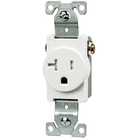 Eaton Wiring Devices Straight Blade Receptacle, 5-20R, 20 A, 125V AC, 2 Pole, 3 Wire, Flush Mount, Grounded TR1877W-BXSP