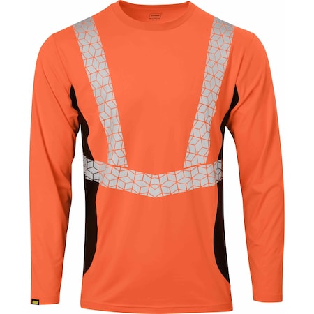 Ironwear Elastex Class 2 Hi Vis Reflective Two Tone Long Sleeve Shirt with GeoFlect Tape, Orange, X-Large 7143-O-B-XL