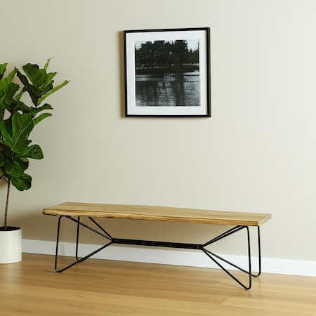 Homeroots 66" Natural and Black Solid Wood Live Edge Bench 606731