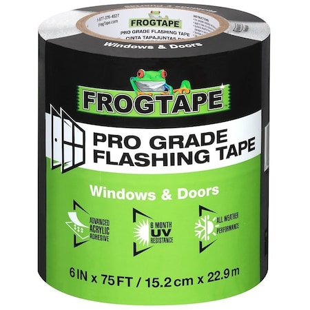 Frogtape Flashing Tape, 75 ft L, 6 in W, Black, Acrylic Adhesive 105725