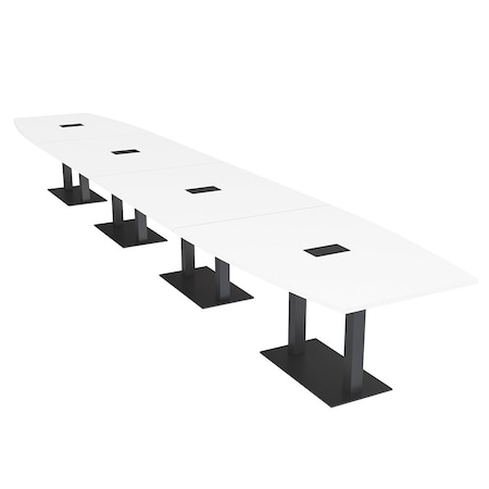 Skutchi Designs Boat Conference Table With Power, 48 in W, 240 in L, White HAR-BOT-48x240-DOU.BK-W960-EBLK