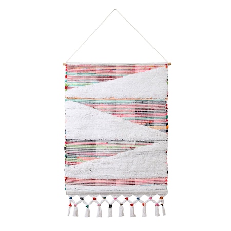 Homeroots 51" X 26" Green Red And White Abstract Wool Hanging Tapestry 515654