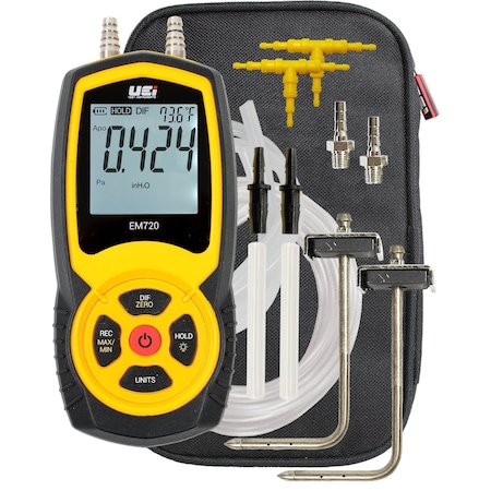 Uei Test Instruments Digital Manometer, Gas, 80 to -80 in WC EM720SPKIT