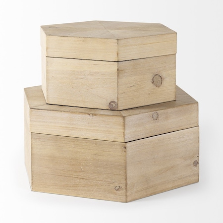Homeroots Set of Two Natural Solid Wood Box With Lid, 2PK 392585