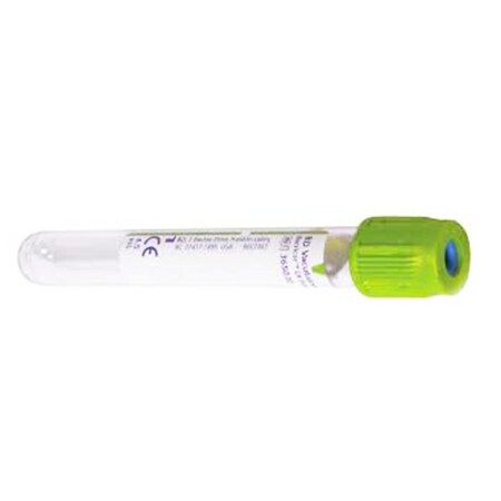 Bd Vacutainer Barricor, Blood Collection Tube, Plastic, 5.5mL, 13x100mm, Lime, 100PK 365056