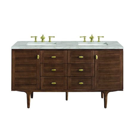 James Martin Vanities Amberly 60'' D Vanity, Mid-Century Walnut w/ Victorian Sil Top w/FreePower Wireless Charger 670-V60D-WLT-FVSL