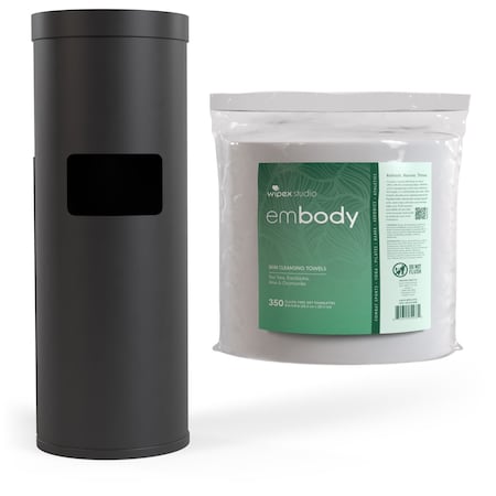 Wipex Natural Body Wipes 350ct Bundle, 1 Roll + Black Floor Dispenser w/ Trash Can, Tea Tree/Eucalyptus WX72249BFD1EBR