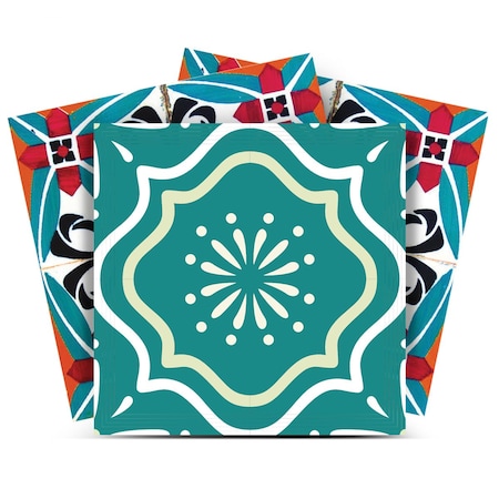 Homeroots 6" X 6" Turq And Terra Cotta Scroll Peel And Stick Removable Tiles 390865