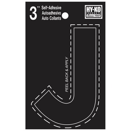 Hy-Ko 30400 Series Die-Cut Letter, Character: J, 3 in H Character, Black Character, Vinyl 30420