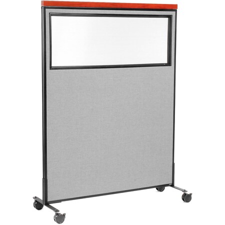 Global Industrial Interion Mobile Deluxe Office Partition Panel with Partial Window, 48-1/4"W x 64-1/2"H, Gray 694995MGY