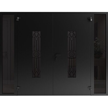 Vdomdoors Front Exterior Prehung Aluminum Double Doors Ronex1477 Black Enamel Mirrored Clear Glass 2 RONEX1477DEXD-BLK-W16+72+16xH96-LH-O