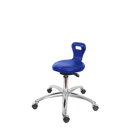 Blue Ridge Ergonomics Polyurethane Serpent Sit-Stand Stool Chrome - Desk Height with Chrome Casters in Blue Polyurethane PSPDHSO-CR-CC-BLU