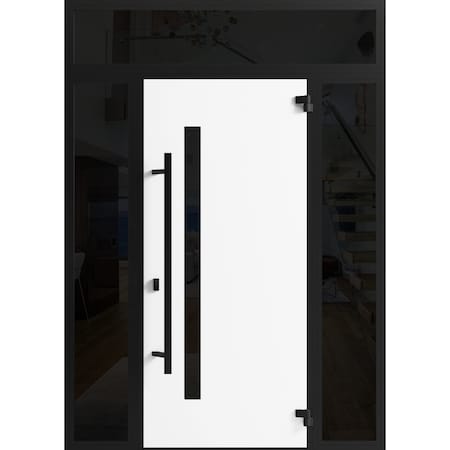 Vdomdoors Front Exterior Prehung Steel Door Ronex0162 Red Oak 2 Sidelight and Transom Window Sidelite Entry RONEX0162EXD-RED-W14+36+14 X H80+16-LH-I