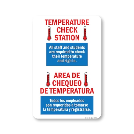 Signmission PSA, Temperature Check Station Spanish, 18in X 12in Peel And Stick Wall Graphic, OS-NS-RD-1218-25433 OS-NS-RD-1218-25433