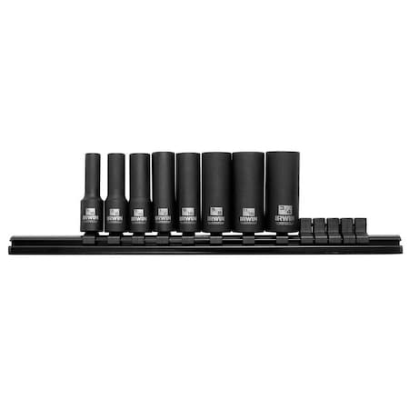 Irwin Impact Socket Rail Set, 38 in Drive, Square Drive, 6Point, Molybdenum Steel, Black Oxide 1877481