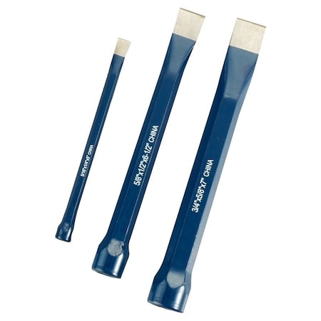 Vulcan Cold Chisel Set, 3-Piece, Chrome Alloy Steel, Baked Enamel, Blue JL-3CSL