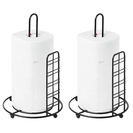 Basicwise Freestanding Round Single Roll Sturdy Black Iron Towel Paper Holder Stand Roll Dispenser QI003808.2