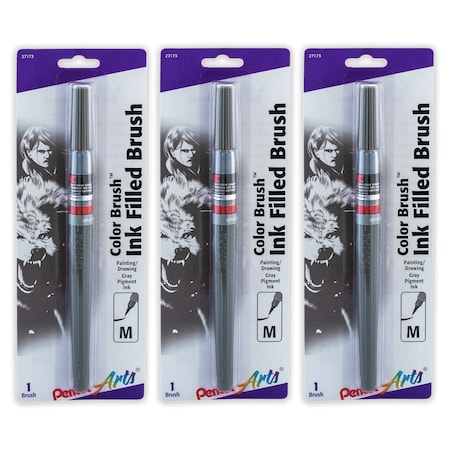 Pentel Color Brush with Pigment Ink, Medium Tip, Gray, 3PK GFPBP137