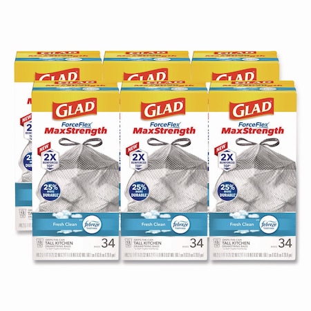 Glad 13 gal Trash Bags, 24 in x 28 in, Heavy-Duty, .9 Mil, White CLO 70320