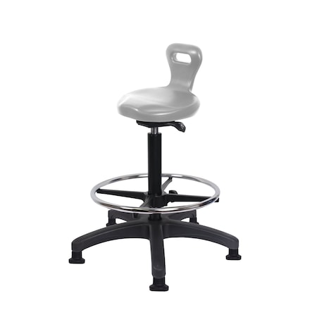 Blue Ridge Ergonomics Polyurethane Serpent Sit-Stand with Chrome Foot Ring in Gray Polyurethane PSPHBST-RG-CF-RG-GRY