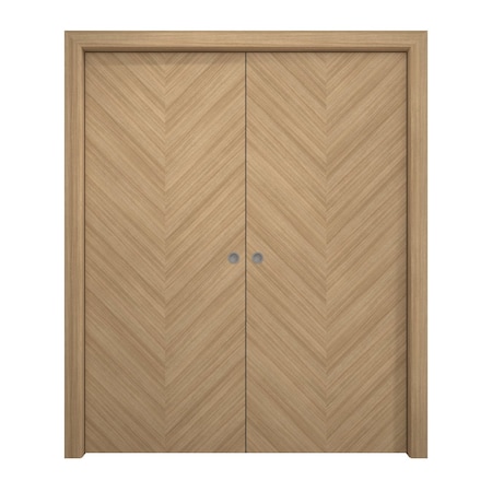 Sartodoors Sliding French Double Pocket Doors 72 x 80 inches, Ego 5005 Natural Oak, Kit Rail Hardware, Solid EGO5005DP-SNA-72