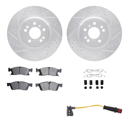 Dynamic Friction Co DFC Brake Rotor - Drilled & Slotted - Silver w/HD Brake Pad w/HW Kit & Sensor 7422-63002