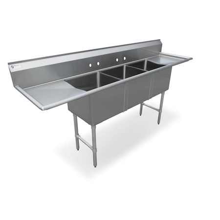 Steel Works Sink, Three Compartment, 29.50"X 108"X 43.75"H 18GA SWS3C242414-18LR-318