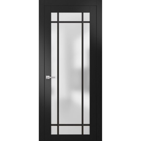 Sartodoors Solid French Door Frosted Glass Planum 2112 Black 36x84 Solid Core Modern Interior PLANUM2112ID-BLK-36 x 84-Butterfly