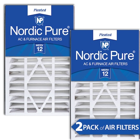 Nordic Pure 16x25x5 Pleated Air Filter, High Capacity, Electrostatically Charged Synthetic Media, MERV 12, 2 PK 16x25x5ABM12-2
