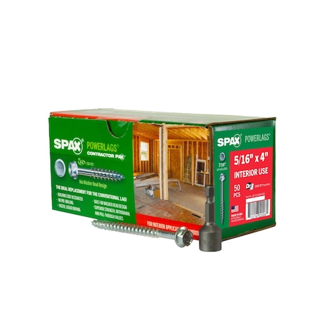 Spax 5/16 in x 4 in Interior Structural Wood Lag Screws Powerlags Hex Head Hex, 50PK 4571010801005