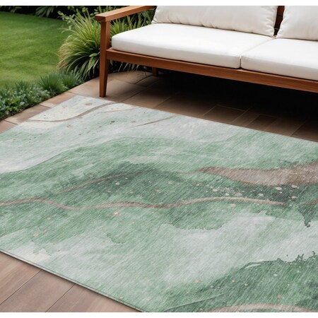 Homeroots 9' X 12' Green And Taupe Abstract Washable Indoor Outdoor Area Rug 611373