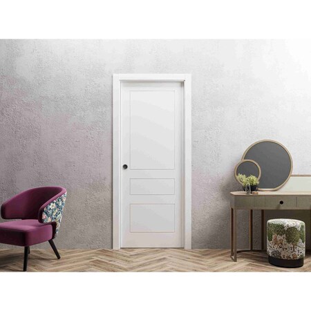 Vdomdoors Sliding Pocket Door 36 x 96 inches / Mela 0733 Painted White / Kit Rail Hardware / MDF Interior Bed MELA0733PD-BEM-3696