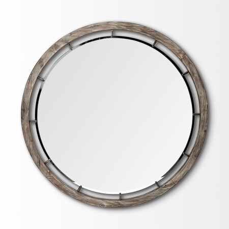 Homeroots 46" Brown Round Wood Framed Accent Mirror 376394