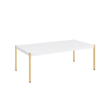 Homeroots 48" White and Gold Wood And Metal Coffee Table 490561
