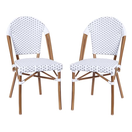 Flash Furniture White/Gray PE Rattan Stacking Paris Chair, 2PK 2-SDA-AD642001-F-WHGY-NAT-GG