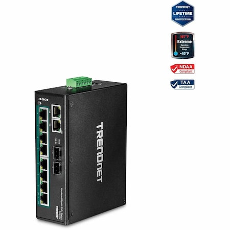 Trendnet 10-PORT HARDENED INDUSTRIAL GIGABIT POE+ DIN-RAIL SWITCH TI-PG102