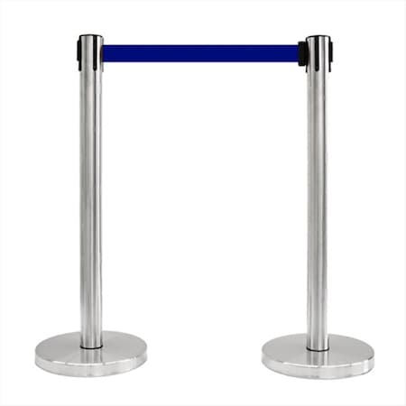 Captain Cold 12 in. Flat Base Satin Stainless Post Retractable Belt Stanchion - 6.5 ft. Dark Blue belt CA2064629